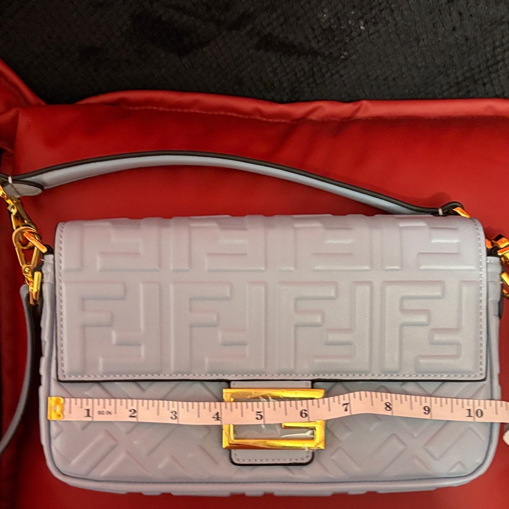 Blue “F” Embossed Shoulder Bag with Gold Accents - Picture 10 of 13